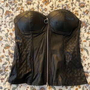 Faux Leather Strapless Zip-Front Bustier Jacket - Black Charolette Russe Size Sm